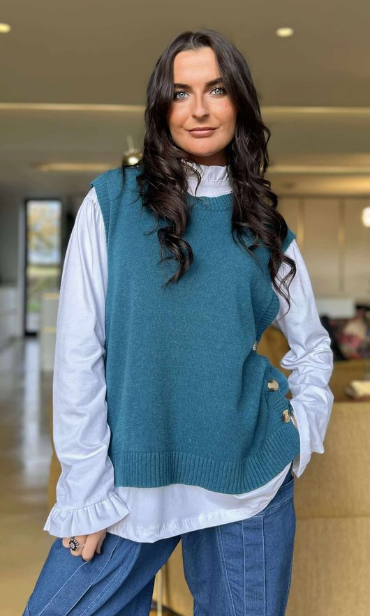 Meridith Button Side Knit Teal /9=